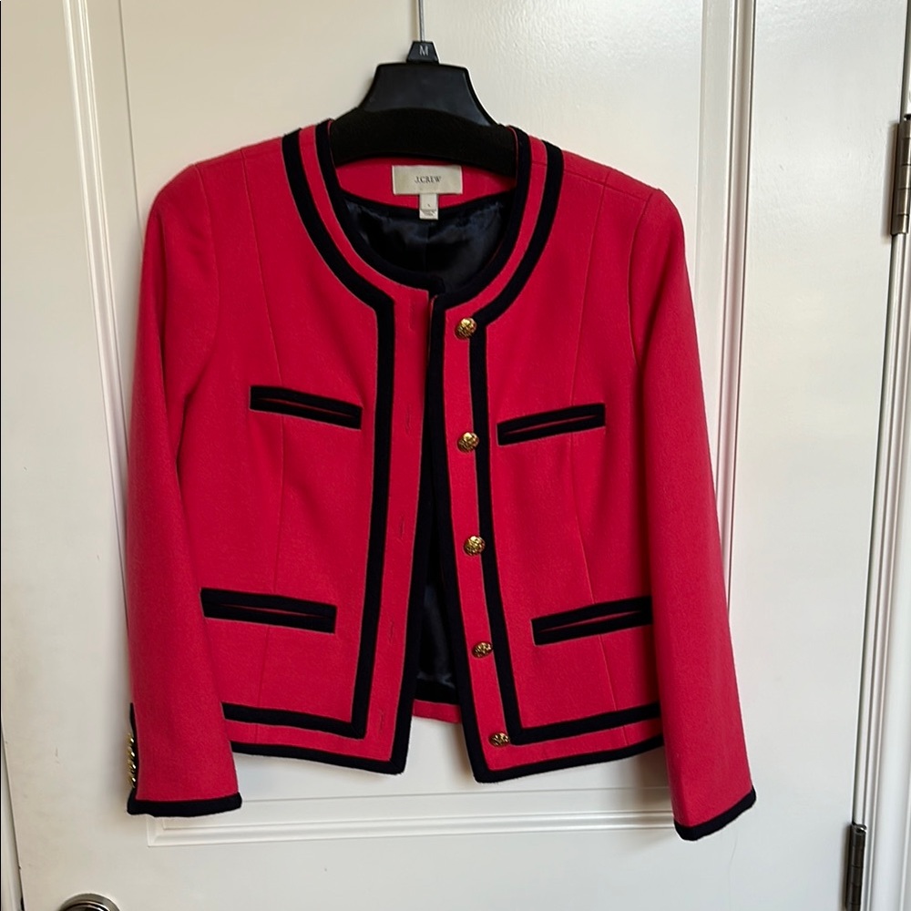 J. Crew Women's Pink Lady Jacket with Navy Trim size 4